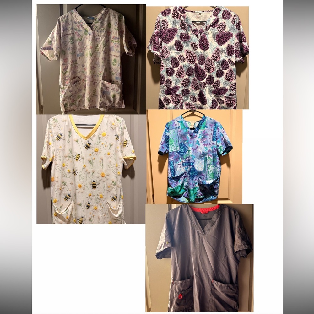 Five scrub tops